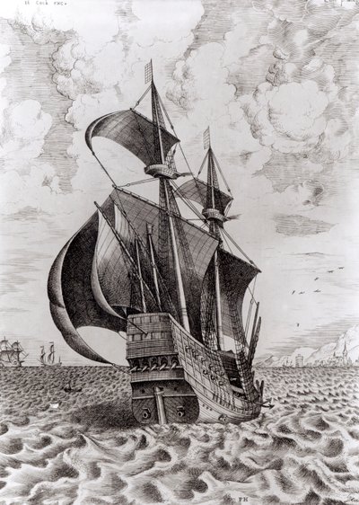 Skib, graveret af Hieronymus Cock af Pieter Bruegel the Elder