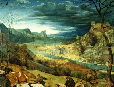 The Return of the Herd Autumn, 1565 olie på paneldetalje af 556 af Pieter Bruegel the Elder