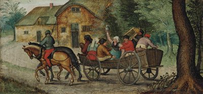 Hollandsk: Bønder i en vogn Bønder i en åben vogn af Pieter Brueghel the Younger