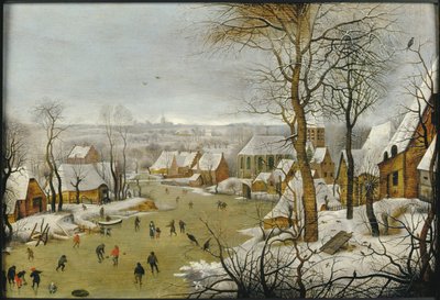 Vinterlandskab med en fuglefælde og flugten til Egypten, 1622. af Pieter Brueghel the Younger