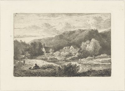 Bakket landskab med kirke og huse Vandlandskaber (serietitel) af Pieter Casper Christ