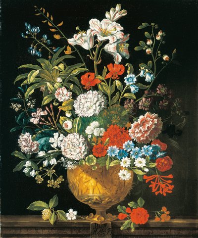 juli, fra The Twelve Months of Flowers, en blomsterkalender med stilleben af Pieter Casteels
