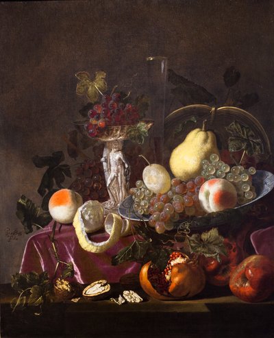 Stilleben med frugt, druer, granatæbler og meloner,1655 (olie på lærred) af Pieter Casteels