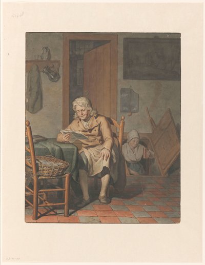 Interiør med læsemand. af Pieter Christoffel Wonder