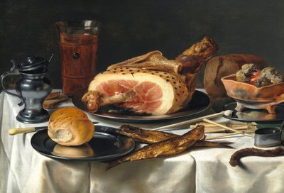 Stilleben med skinke af Pieter Claesz