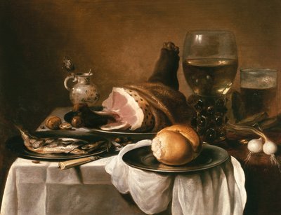 Stilleben med skinke af Pieter Claesz