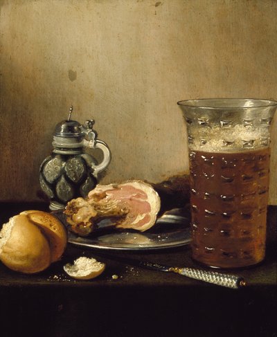Stilleben med en skinke, 1600-tallet af Pieter Claesz