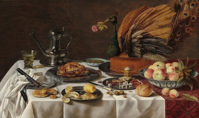 Stilleben med en påfugltærte af Pieter Claesz
