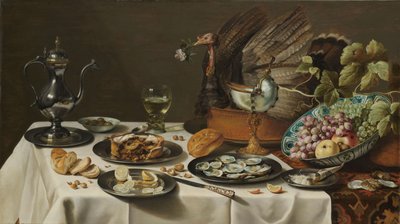 Stilleben med en kalkuntærte af Pieter Claesz
