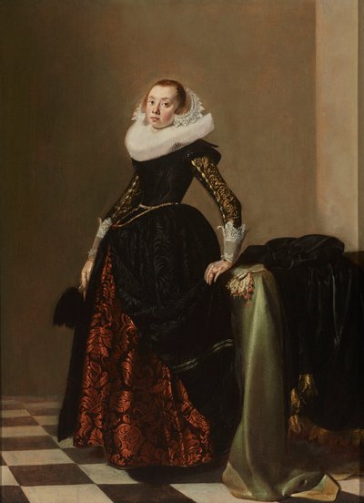Portræt af en rigt klædt ung kvinde, ca. 1630 (olie på panel) af Pieter Codde