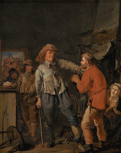 Soldater bryder ind i en bondehytte af Pieter Codde