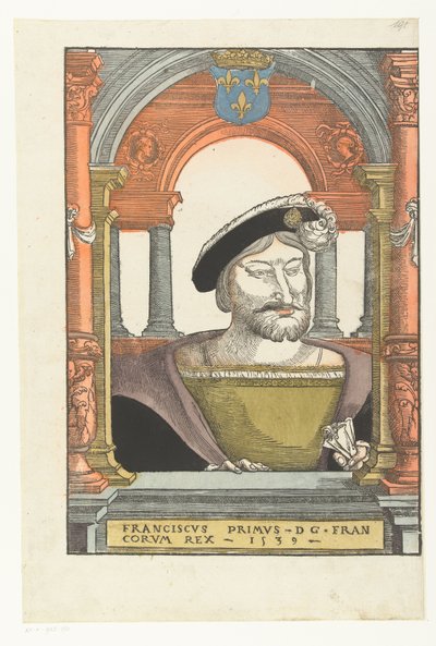 Portræt af Frans I af Frankrig Francis primus - d g . francorum rex (titel på objekt) af Pieter Coecke van Aelst (I) (circle of)