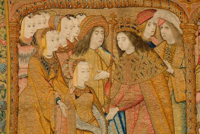 flamsk gobelin. Bebudelse. Detalje, ca. 1502-04 (guld, sølv, silke og uld) af Pieter Coecke van Aelst