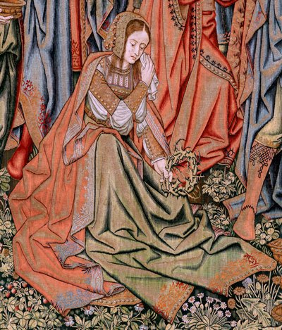 flamsk gobelin. Serien The Passion of Christ. Nedstigningen fra korset (Descendimiento). Den anden billedtæppeserie af Kristi Passion, der tilhører Patrimonio Nacional. Modeltegnere fra Jan van Roomes kreds. Fremstilling Pieter va af Pieter Coecke van Aelst
