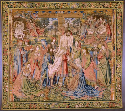 flamsk gobelin. Serien The passion of Christ: Descent from the cross (Kruisafneming, Descendimiento de la cruz). Fremstilling Pieter van Aelst. Tegneren Jan van Roome. Ca 1507-1520. af Pieter Coecke van Aelst
