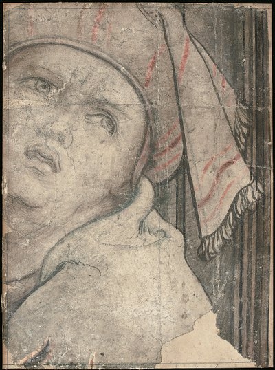 Hovedet af en mand i en turban, der kigger opad af Pieter Coecke van Aelst