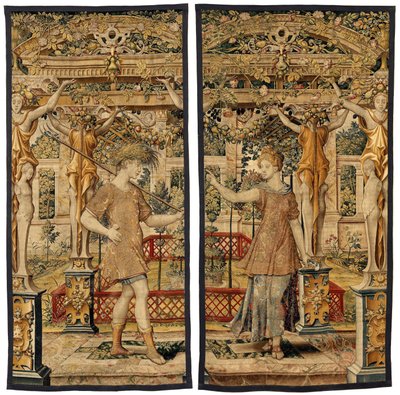 Vertumnus og Pomona: Vertumnus forvandlet til en bonde, ca. 1550 (guld, uld og silke) af Pieter Coecke van Aelst
