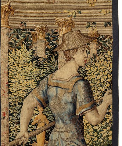 Vertumnus og Pomona: Vertumnus forvandlet til en fisker, ca. 1550 (guld, uld og silke) af Pieter Coecke van Aelst