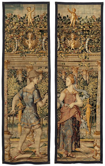 Vertumnus og Pomona: Vertumnus forvandlet til en fisker, ca. 1550 (guld, uld og silke) af Pieter Coecke van Aelst