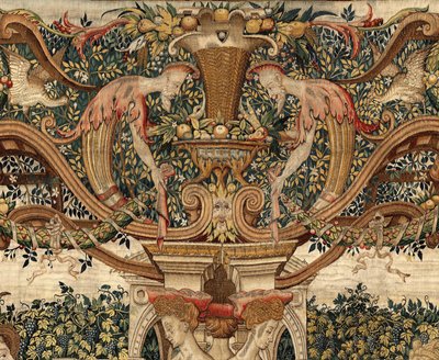 Vertumnus og Pomona: Vertumnus omdannet til en beskærer, ca. 1550 (guld, uld og silke) af Pieter Coecke van Aelst