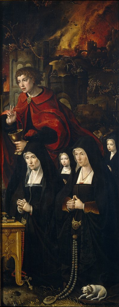 Sankt Johannes evangelisten med to kvinder og to bedende piger Højre panel af The Last Judgment tri af Pieter Coecke van Aelst