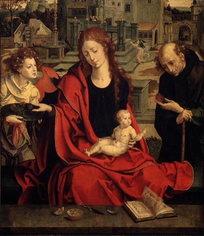 Den hellige familie med en engel af Pieter Coecke van Aelst