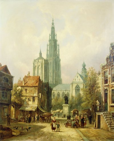 Udsigt over Antwerpen, 1870 af Pieter Cornelis Dommershuijzen