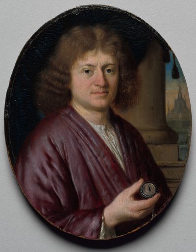 Portræt af en mand, der holder et ur, ca. 1665-70. af Pieter Cornelisz van Slingelandt