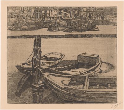 Skibe i Damrak i Amsterdam af Pieter Dupont (signed by artist)