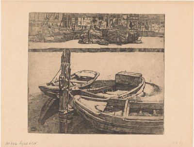 Skibe i Damrak i Amsterdam af Pieter Dupont (signed by artist)