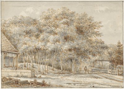 Skovvej med to huse af Pieter Ernst Hendrik Praetorius