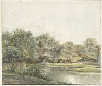 Landskab med træer på vandet af Pieter Ernst Hendrik Praetorius