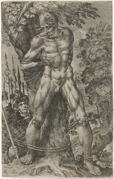 Achior bundet til et træ af Pieter Feddes van Harlingen