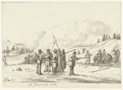 Lejr af civile i klitterne i Nordholland, 19. januar 1814 af Pieter Gerardus van Os (signed by artist)