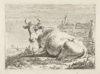 Liggende ko ved et hegn Køer (serietitel) af Pieter Gerardus van Os