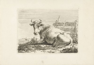 Liggende ko ved et hegn Køer (serietitel) af Pieter Gerardus van Os