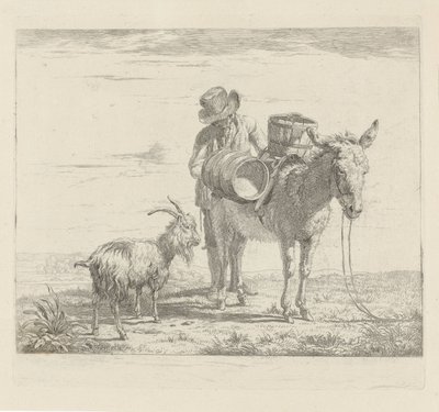 Mand med en flok muldyr og en ged af Pieter Gerardus van Os