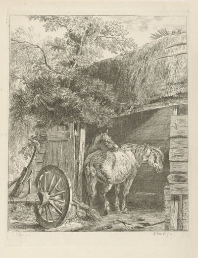 To heste i en lade af Pieter Gerardus van Os