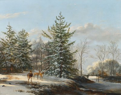 Vinterlandskab med dådyr af Pieter Gerardus van Os