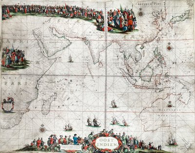 Kort over Ostindien, ca. 1666 (koloreret stik) af Pieter Goos