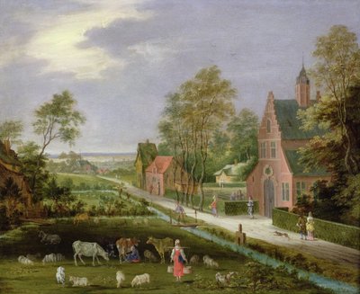 Landsbylandskab (olie på kobber) af Peeter Gijsels