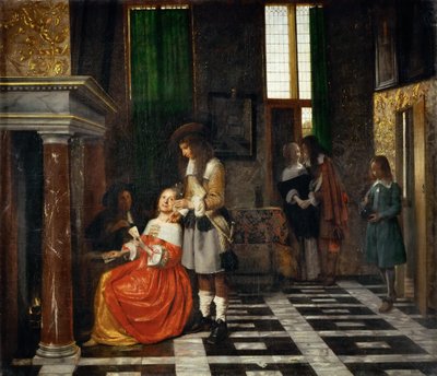 Kortspillere i et overdådigt interiør af Pieter Hooch de