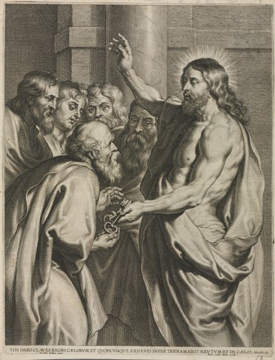 Kristus giver nøglerne til Peter. af Pieter I de Jode