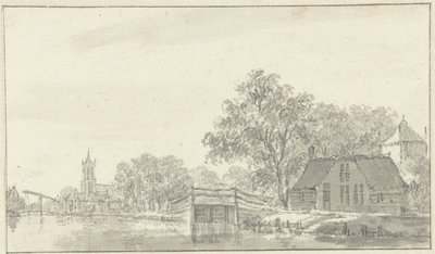 Udsigt til landsbyen med floden af Pieter Jan van Liender