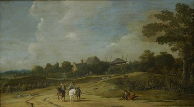 Landskab med ryttere på en sandvej af Pieter Jansz. Post