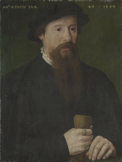 Portræt af en mand, der holder sine handsker af Pieter Jansz. Pourbus
