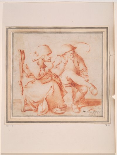 Gammelt Bondepar Siddende af Pieter Jansz. Quast