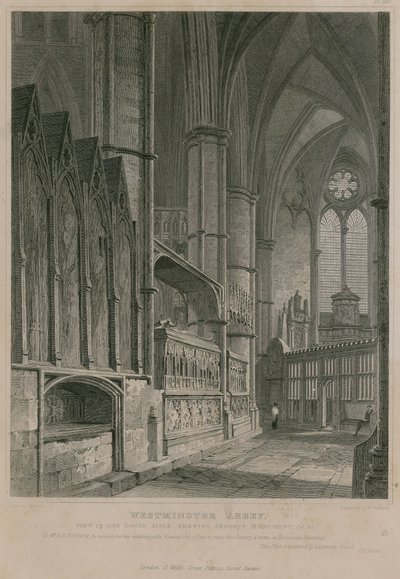 Udsigt over det sydlige kirkeskib med Sebert-monumentet, Westminster Abbey af Pieter Jansz. Quast