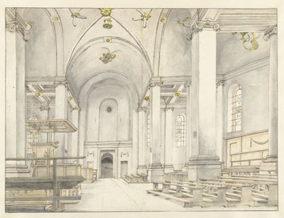 Udsigt over skibet i Nieuwe Kerk, Haarlem, med udsigt mod vest af Pieter Jansz Saenredam