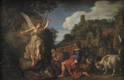 Englen Raphael tager afsked med gamle Tobit og hans søn Tobias af Pieter Lastman